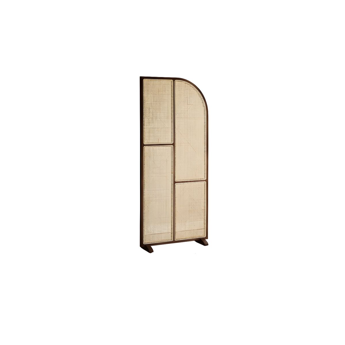 Modern Freestanding Ash Wood Room Divider with Rattan Screen Panel.