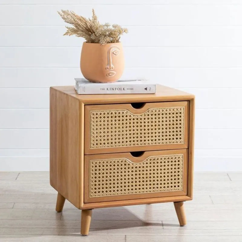 Rattan Inlaid Wood Chest