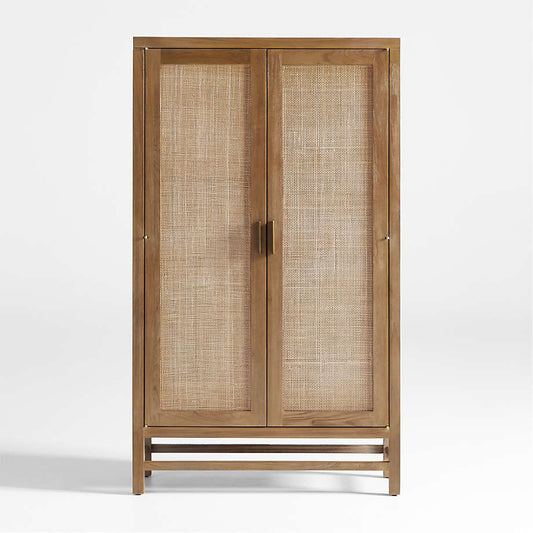 Teak and Rattan 2-Door Storage Cabinet