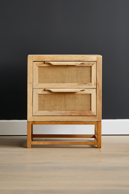 Rattan nightstand with two drawers