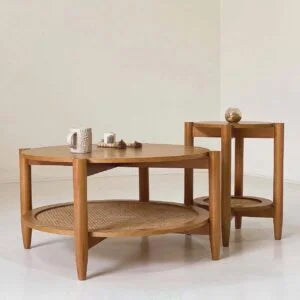 Rattan Round Coffee & Side Table Set - 2P