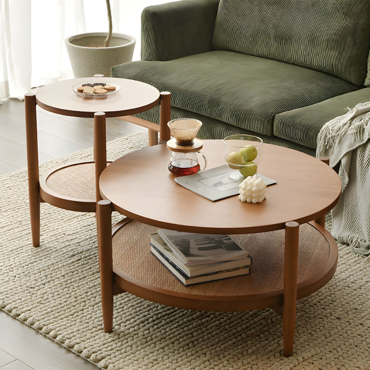 Rattan Round Coffee & Side Table Set - 2P