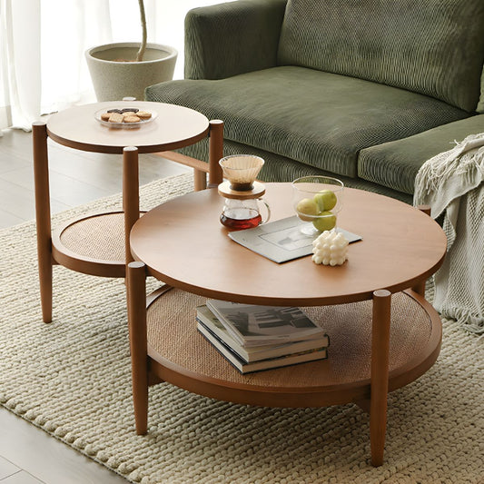 Rattan Round Coffee & Side Table Set - 2P
