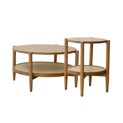 Rattan Round Coffee & Side Table Set - 2P