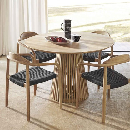 Simple Wood Dining Table With 4 Rattan Chairs