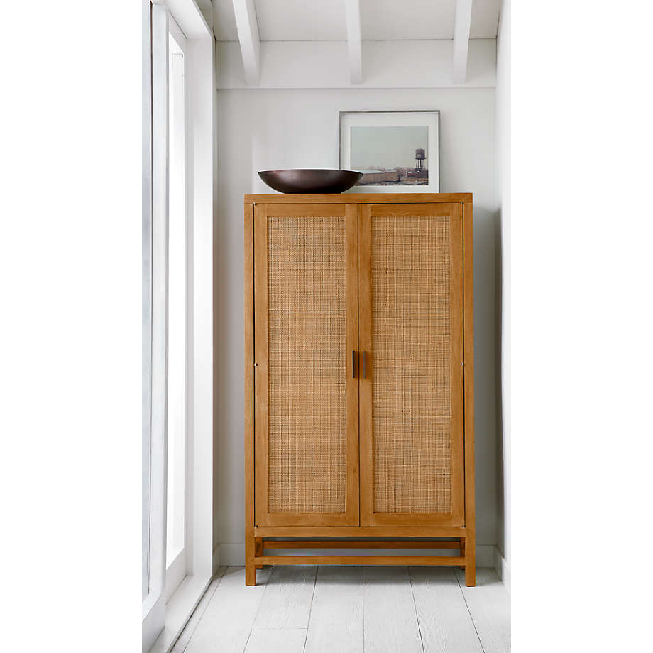 Teak and Rattan 2-Door Storage Cabinet
