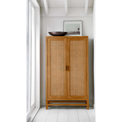 Teak and Rattan 2-Door Storage Cabinet