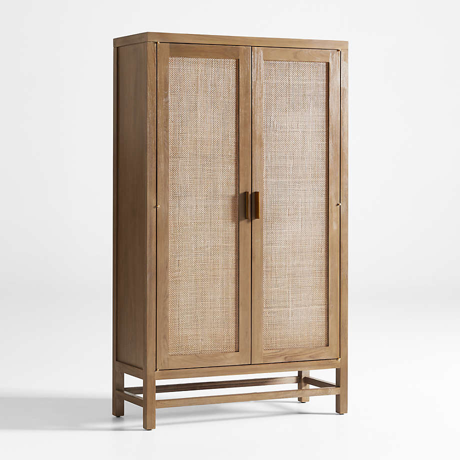 Teak and Rattan 2-Door Storage Cabinet