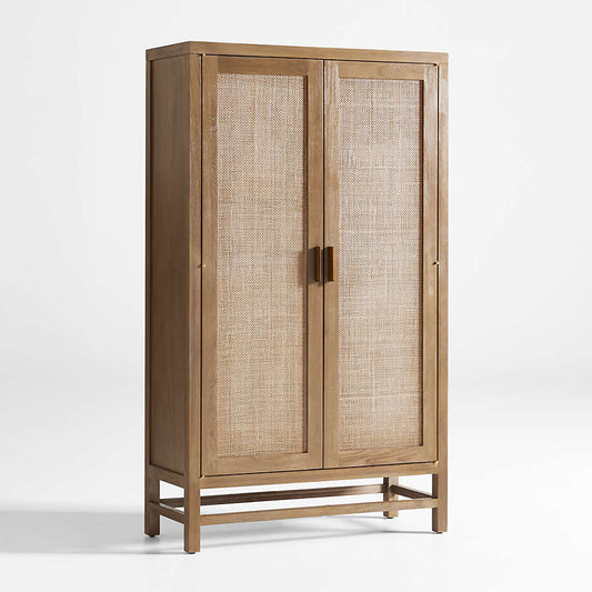 Teak and Rattan 2-Door Storage Cabinet