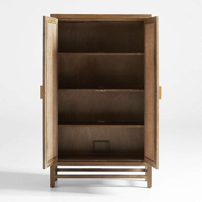 Teak and Rattan 2-Door Storage Cabinet