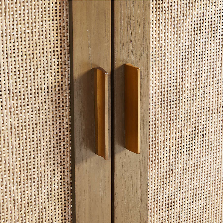 Teak and Rattan 2-Door Storage Cabinet