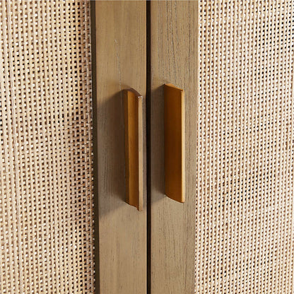 Teak and Rattan 2-Door Storage Cabinet