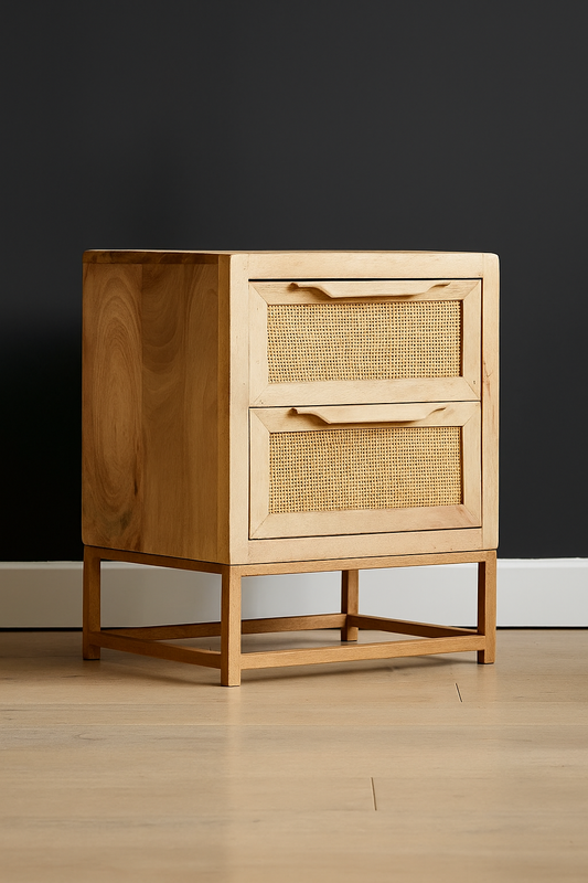 Rattan nightstand with two drawers