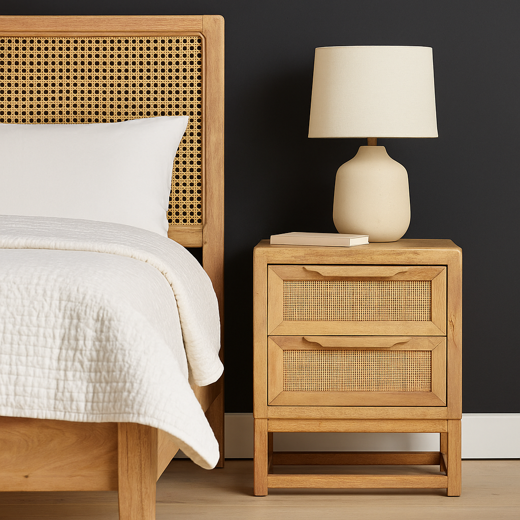 Rattan nightstand with two drawers