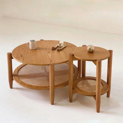 Rattan Round Coffee & Side Table Set - 2P