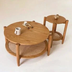 Rattan Round Coffee & Side Table Set - 2P