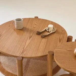 Rattan Round Coffee & Side Table Set - 2P
